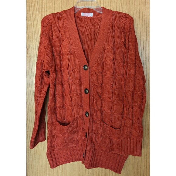 C+D+M burnt orange cable knit button front long sleeve cardigan size medium - Picture 1 of 4